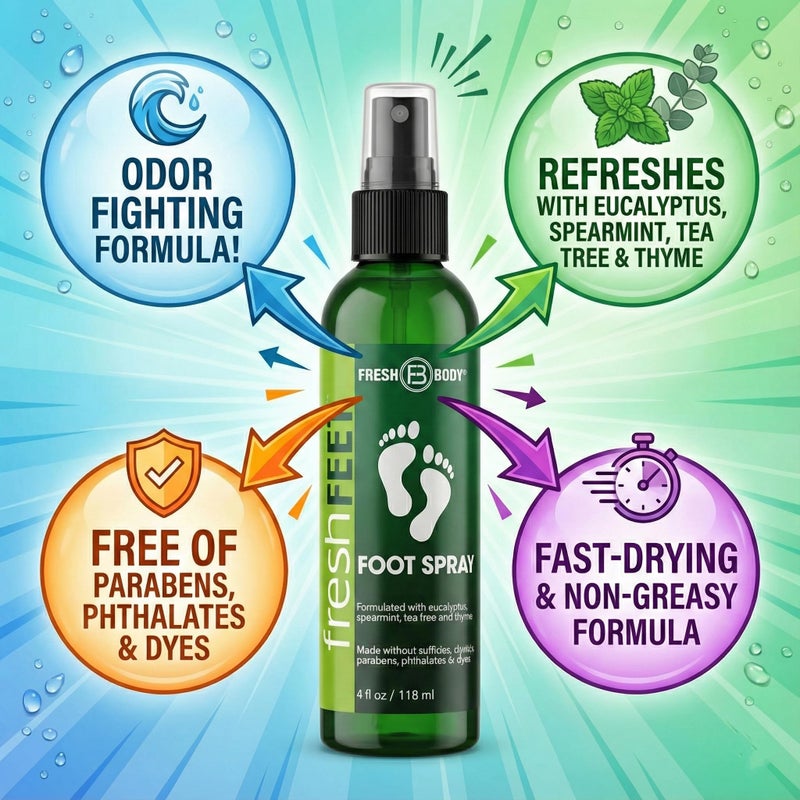 Fresh Body FB Fresh Feet Odor Fighting Spray with Essential Oils for Feet & Shoes, 4 Ounce Spray Bottle (2 Pack) - Image 2